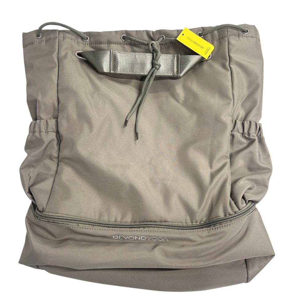 Beyond Yoga Backpack Taupe Gray Drawstring Gym‎ Travel Athleisure NWT Bag